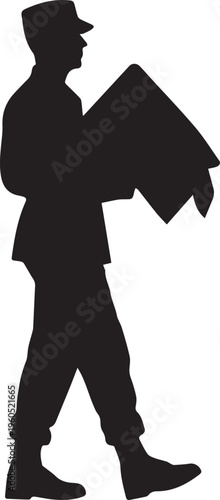 Silhouette vector illustration of postman delivering mail with line art details