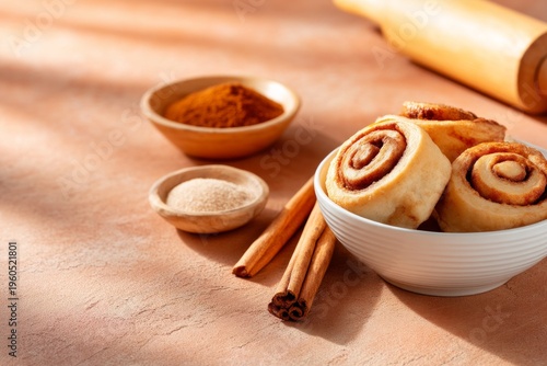 Wallpaper Mural Freshly Made Rustic Cinnamon Rolls Ready for Baking with Rolling Pin and Ingredients Display Torontodigital.ca