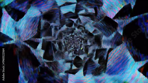Vibrant abstract crystal formation glows with iridescent colors in dark space