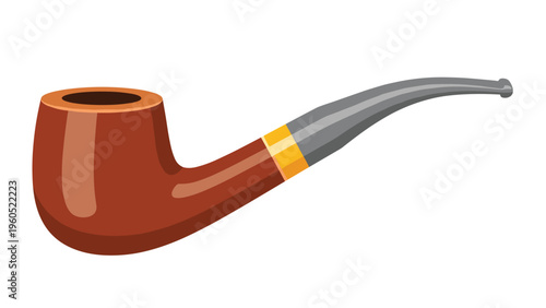 Elegant wooden tobacco pipe with a polished brown bowl, a gold decorative ring, and a sleek black stem on a white background.