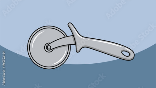 Professional stainless steel pizza cutter with a sharp circular blade and an ergonomic grey handle for easy slicing.