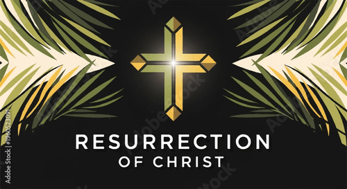Golden cross with wings symbolizing resurrection of christ representing faith and spirituality in a dark background