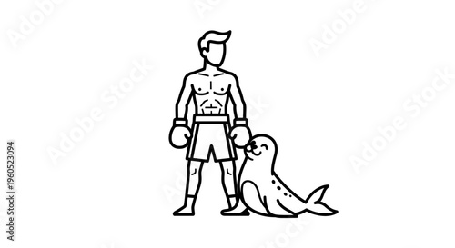 A distinctive graphic illustration presenting a strong boxer with gloves alongside a friendly