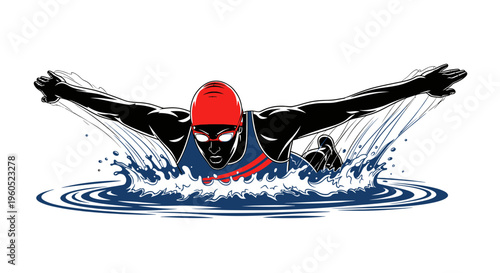 Swimmer Performing Butterfly Stroke in Water Splash