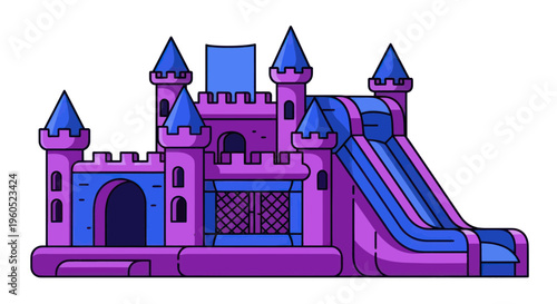 Purple and Blue Inflatable Castle Bounce House with Slide for Kids Party Fun