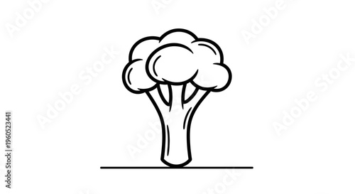 Minimalist black outline drawing of fresh broccoli representing healthy nutrition and produce for