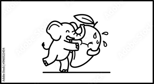 Playful pachyderm finds delicious delight in a ripe mango, a funny fruit embrace
