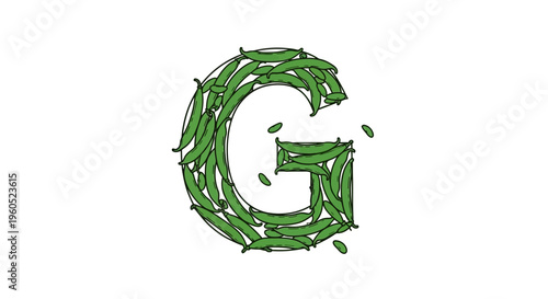 Creative Letter G Formed by Fresh Green Pea Pods on a Crisp White Background Illustration