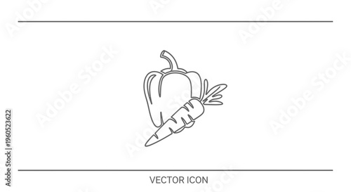 Minimalist continuous line art drawing of a fresh bell pepper and a crunchy carrot for healthy
