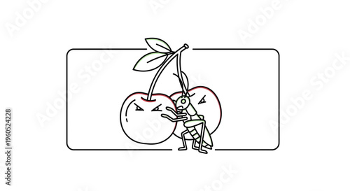 Fierce Cherries Defending Their Space Against Intruding Insect Illustration Vector Artwork