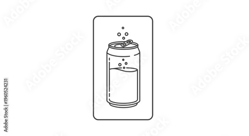 Simple line art illustration of a refreshing carbonated beverage can with effervescent bubbles