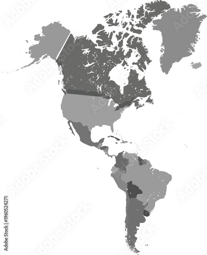 Gray Americas Map Vector - North and South America Silhouette