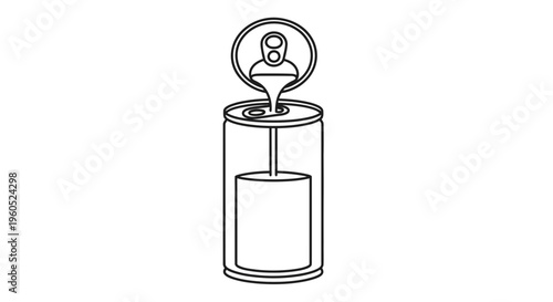 Stylized outline illustration depicting a beverage can with liquid being poured into its opening