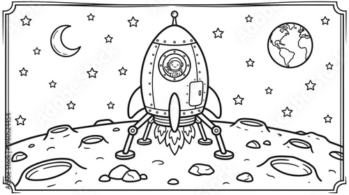 Space Rocket on the Moon Surface.