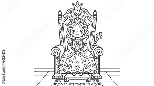 Little girl sitting on throne chair.