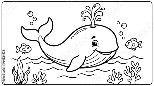 Whale cartoon sea animal smiling big.