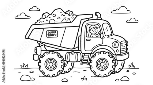 Large dump truck with big wheels.