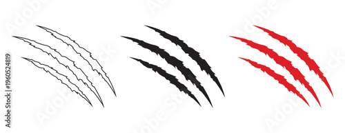 Claw marks in black and red on white background