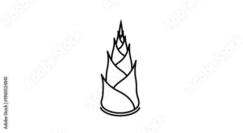 Minimalist black outline illustration of a young bamboo shoot on a pure white background