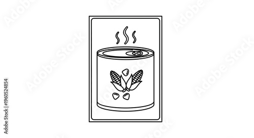 Monochromatic graphic depicting a warm canned vegetable meal with corn kernels and cobs a simple