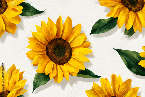 Wallpaper of Seamless pattern with yellow sunflowers