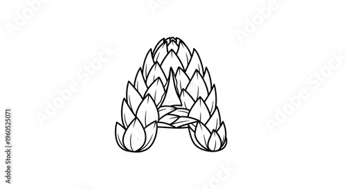 Artistic uppercase letter A created from layered botanical elements vector illustration