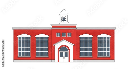 Red school building with white trim.