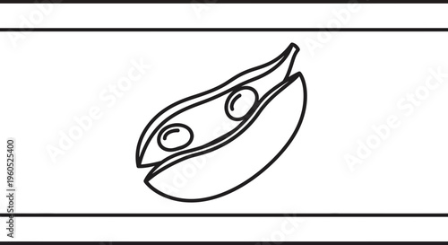 Minimalist linear illustration of a fresh pea pod revealing its wholesome, round legumes inside,