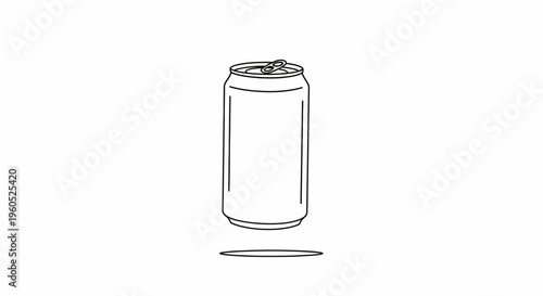 Minimalist black and white outline drawing of a beverage can for refreshing drinks and packaging