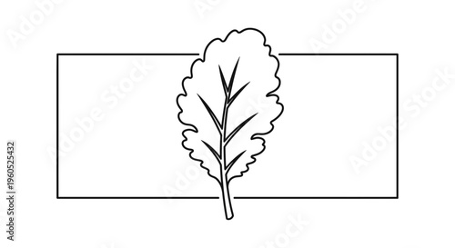 Minimalist line drawing of a vibrant natural plant leaf element centered within a simple