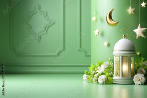 Serene Mint Green Cream Background with Carved Elements for Eid Celebrations
