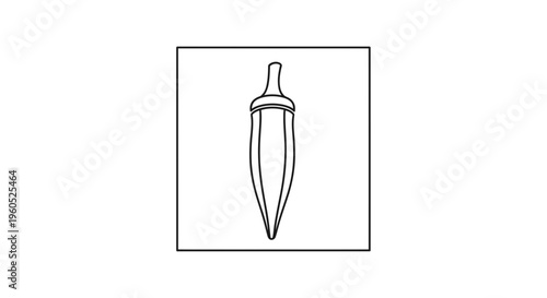 Minimalist black outline drawing of a fresh okra pod, a healthy culinary ingredient icon