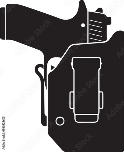 Holstered handgun vector silhouette illustration line art isolated on transparent background