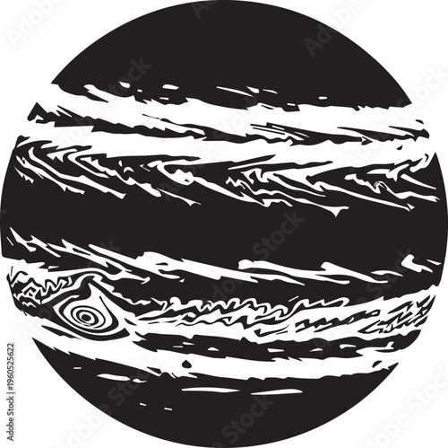 Jupiter planet vector silhouette illustration line art isolated solar system celestial body