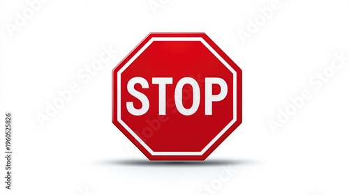 Red stop sign with white text and border