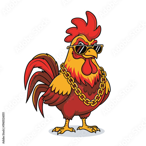 Cool Rooster with Sunglasses and Gold Chain Cartoon.