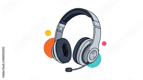 Professional headphones with a built-in microphone and colorful background accents for audio and communication themes.