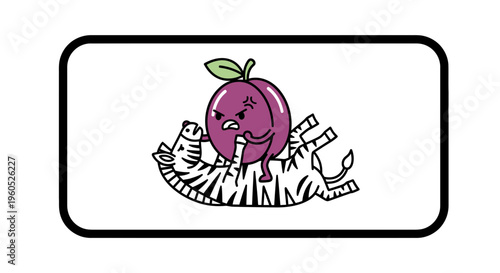 A vibrant cartoon depicting a comically furious plum character asserting dominance over a relaxed