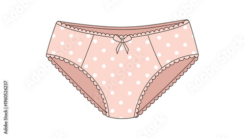 Pair of pink polka-dot women's panties with a small decorative bow and scalloped edges on a plain white background.