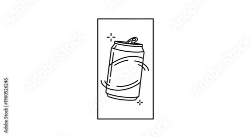 Minimalist line art illustration of an effervescent open beverage can with dynamic sparkle