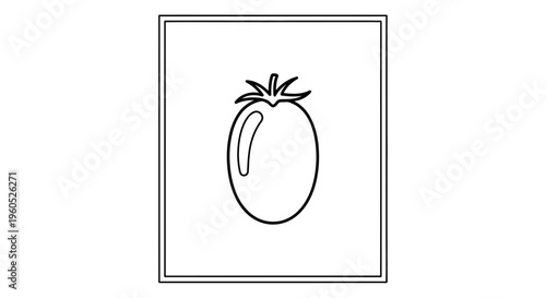 Minimalist line drawing of a fresh oval tomato with stem, ideal for healthy eating graphics