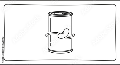 Minimalist Line Art Illustration of a Food Can with a Single Bean Symbolically Floating Nearby