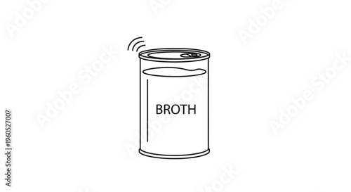 Minimalist line art illustration of a can of broth, suitable for culinary-themed designs