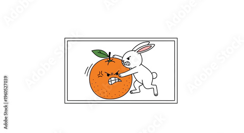 A humorous cartoon depicting an angry white rabbit pushing an equally furious orange illustration