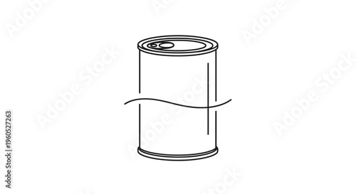Minimalist black and white outline drawing of a generic tin can, perfect for packaging concepts