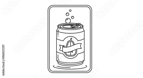 Minimalist outline of a sparkling pear beverage can with effervescent bubbles and a distinctive