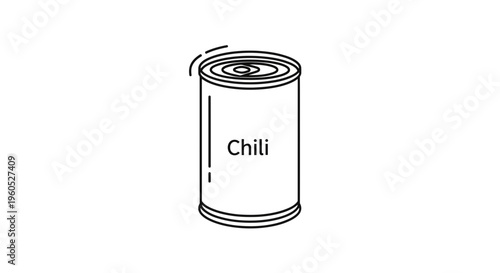 Minimalist black outline drawing of a classic cylindrical canned food item, specifically labeled