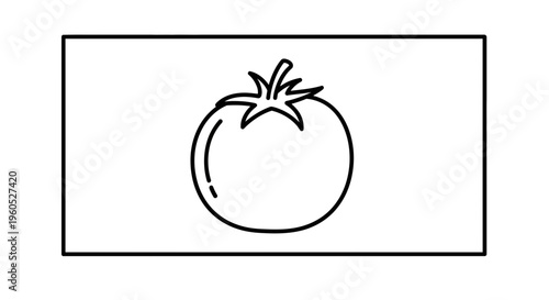 Minimalist black outline of a fresh garden tomato with a stem for healthy eating concepts