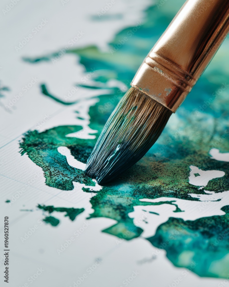 Fototapeta premium Map icon being painted with a brush, creative process