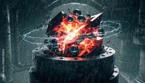 cyberpunk reactor core fusion explosion in concrete